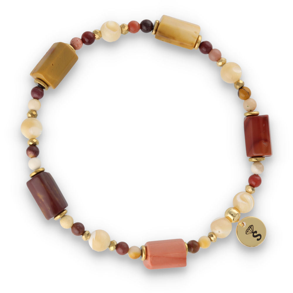 Silver Bracelet -30% mokaite jasper, shell, hematite