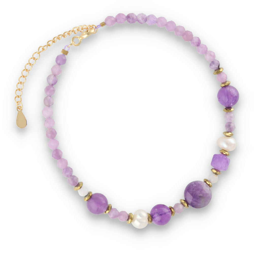 Silver Bracelet, SH00012-B amethyst, pearl, hematite