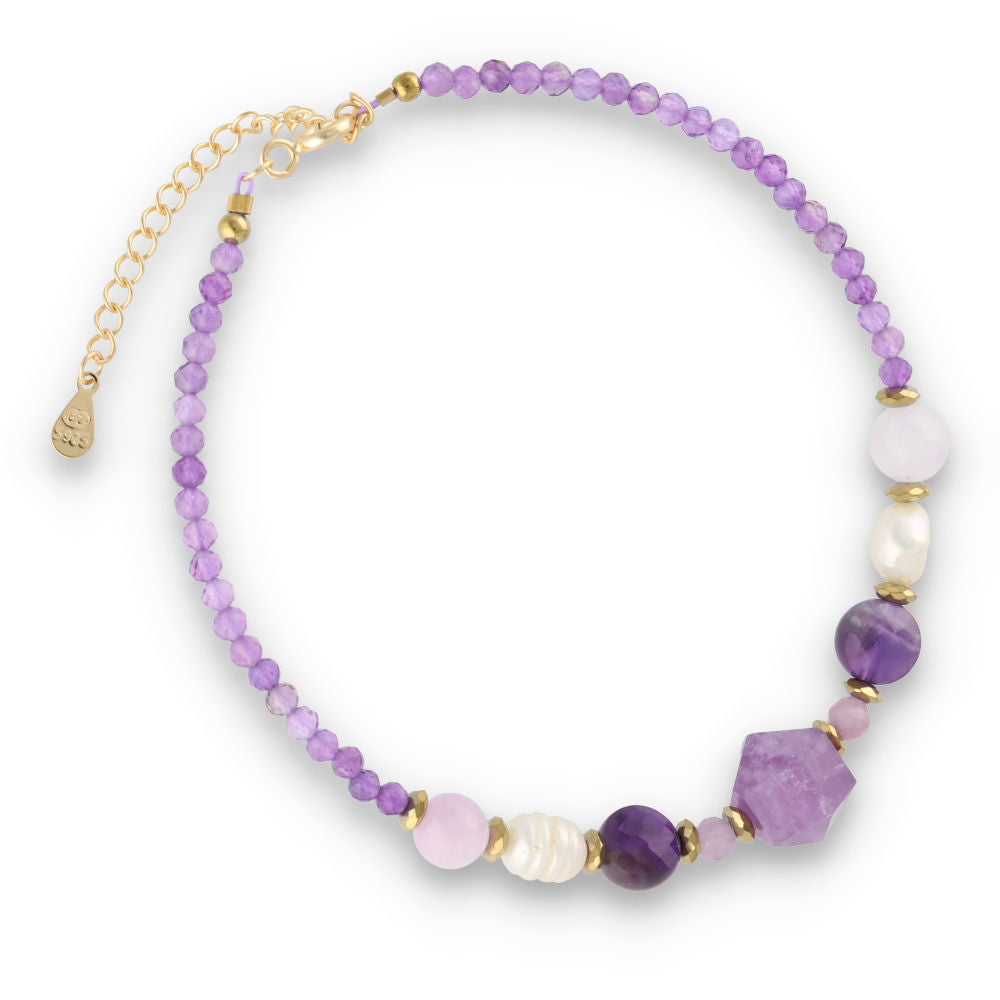 Silver Bracelet, SH00013-B amethyst, pearl, hematite