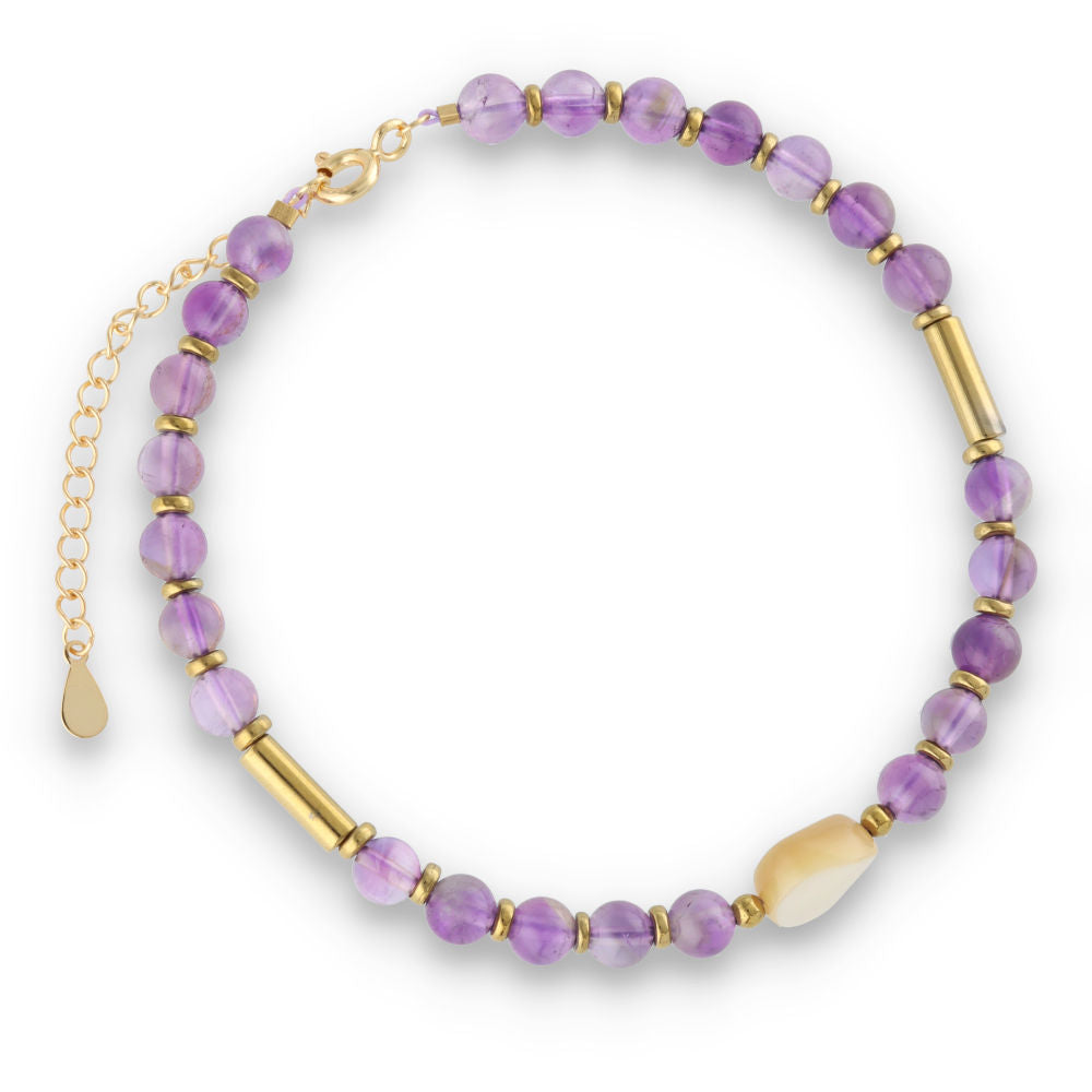 Silver Bracelet, SH00014-B shell, hematite, amethyst