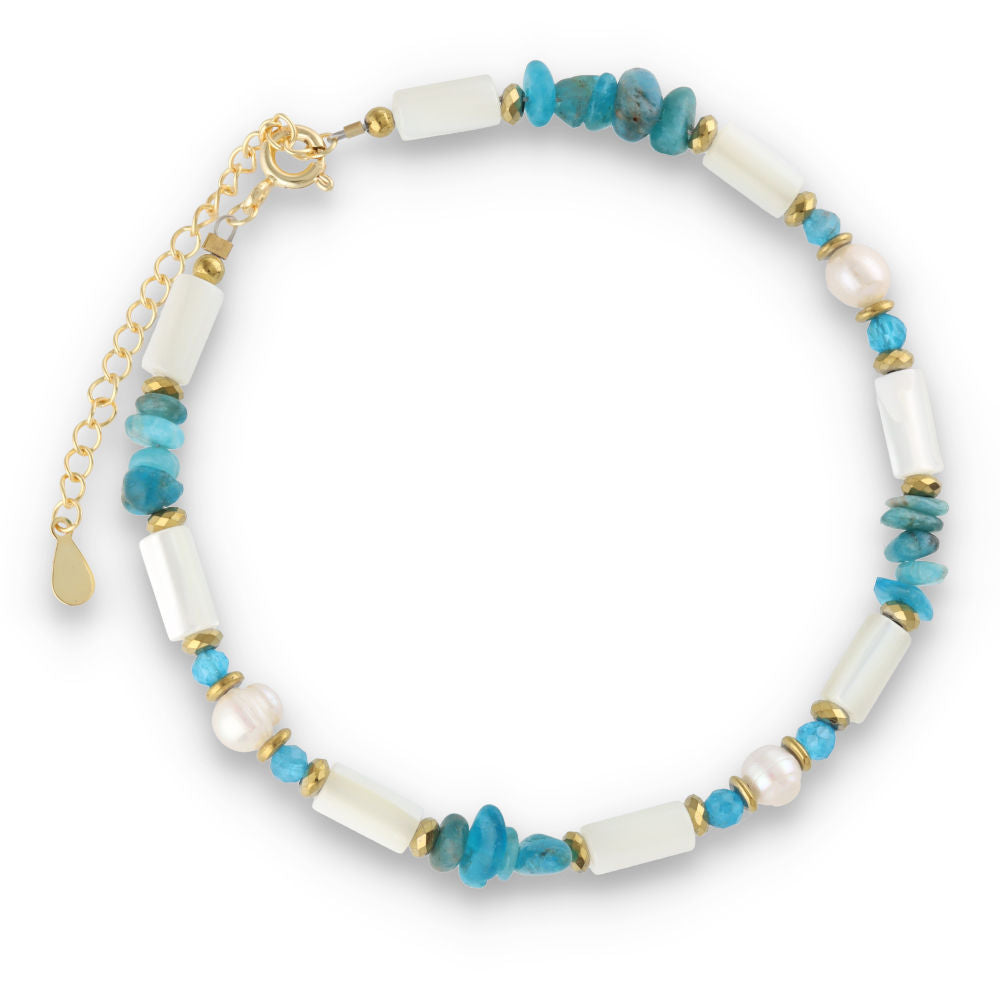 Silver Bracelet, SH00020-B apatite, hematite, pearl