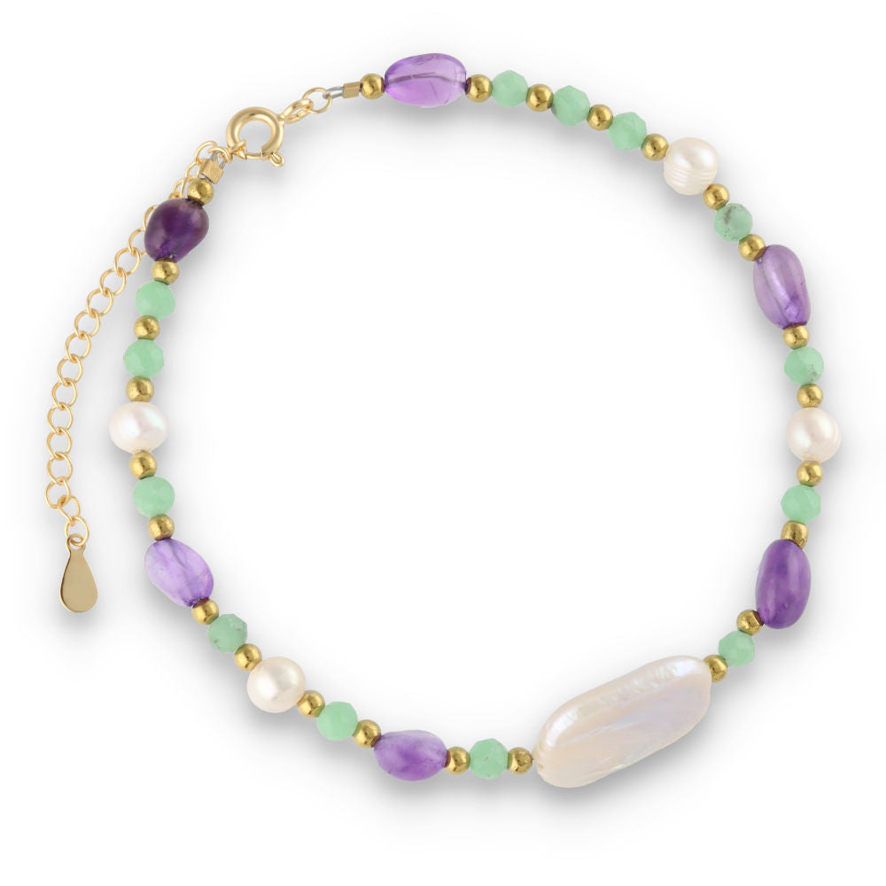 Silver Bracelet, SH00024-B amethyst, angelite, pearl