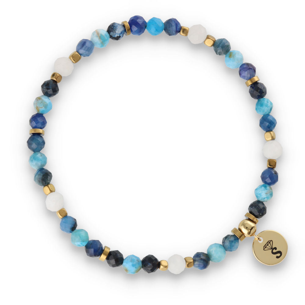 Silberarmband -30% Cyanit, Mondstein, blauer Apatit, Hämatit