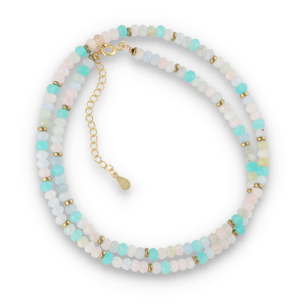 Silver Bracelet, SH00043-N NECKLACE morganite, amazonite
