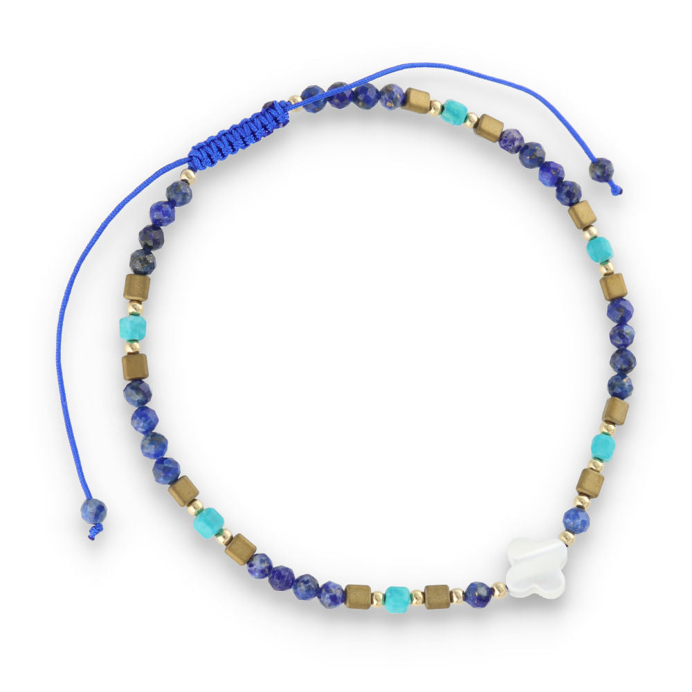 Silberarmband, SH00046-B1 Lapislazuli, Türkis, Hämatit
