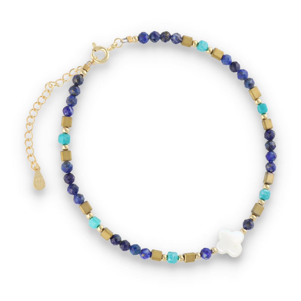 Silberarmband, SH00046-B2 Lapislazuli, Türkis, Hämatit