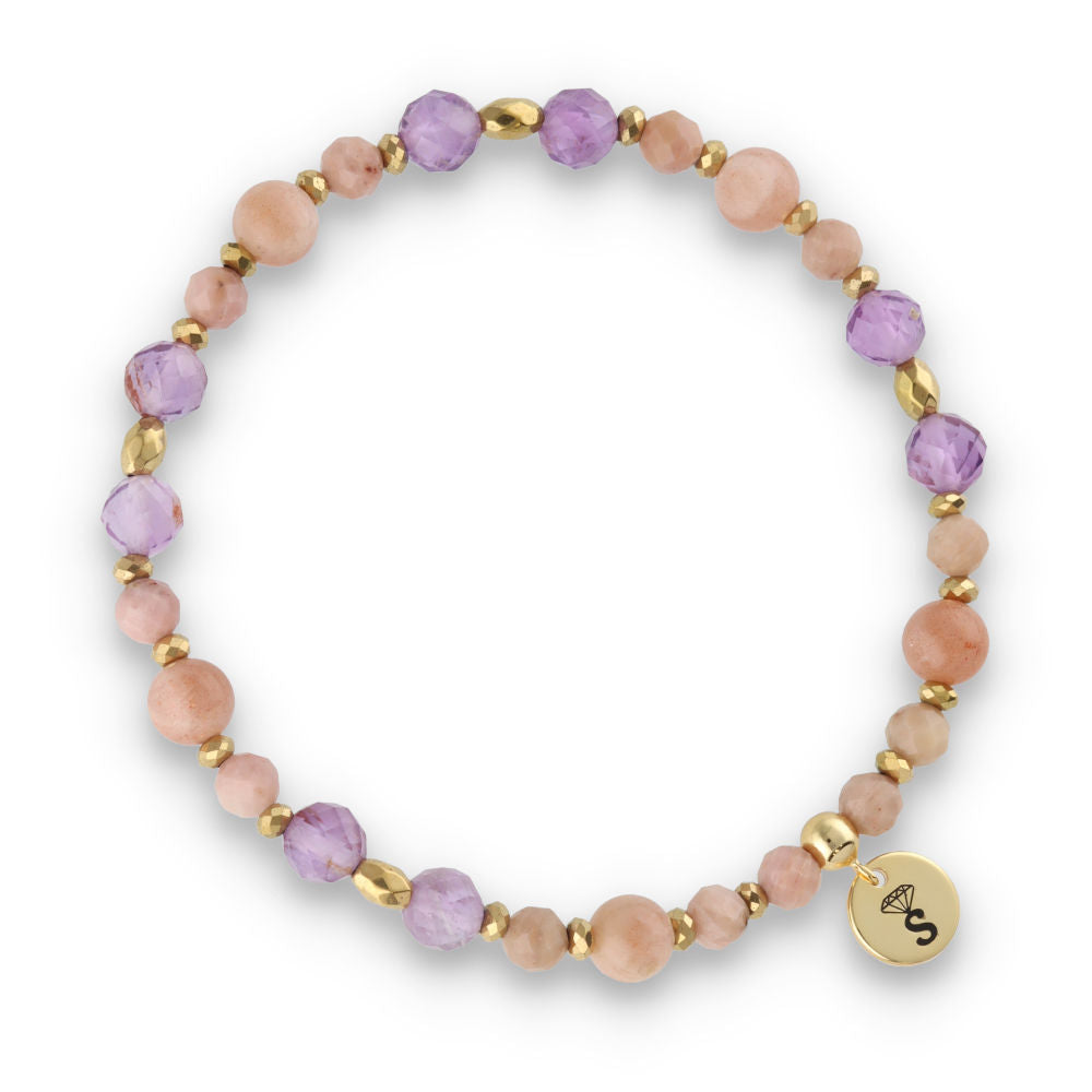 Silberarmband -30 % Sonnenstein, Hämatit, facettiertes Violett, Geisterquarz