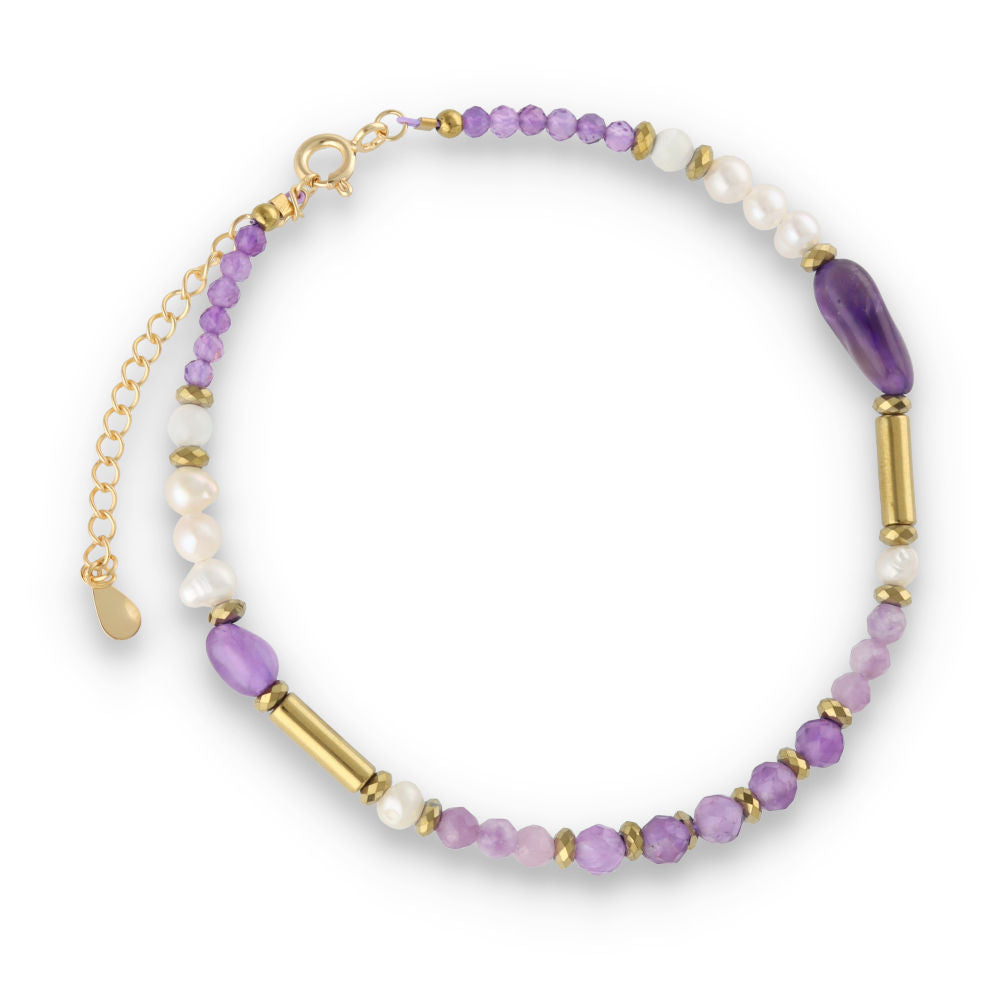 Silberarmband, SH00052-B Amethyst, Perle, Hämatit,