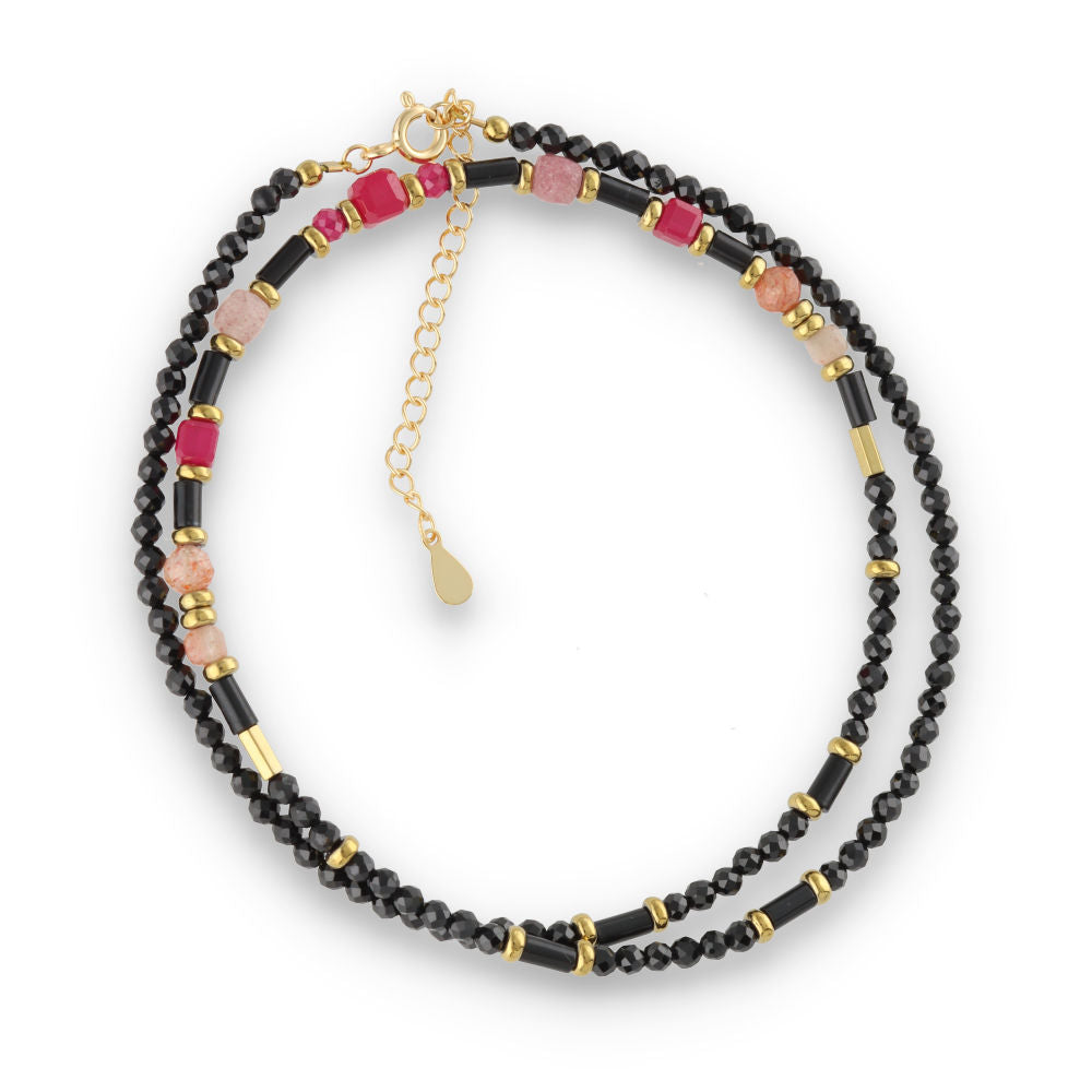 Silberarmband, SH00017-N HALSKE TTE schwarzer Spinell, Korund, Sonnenstein