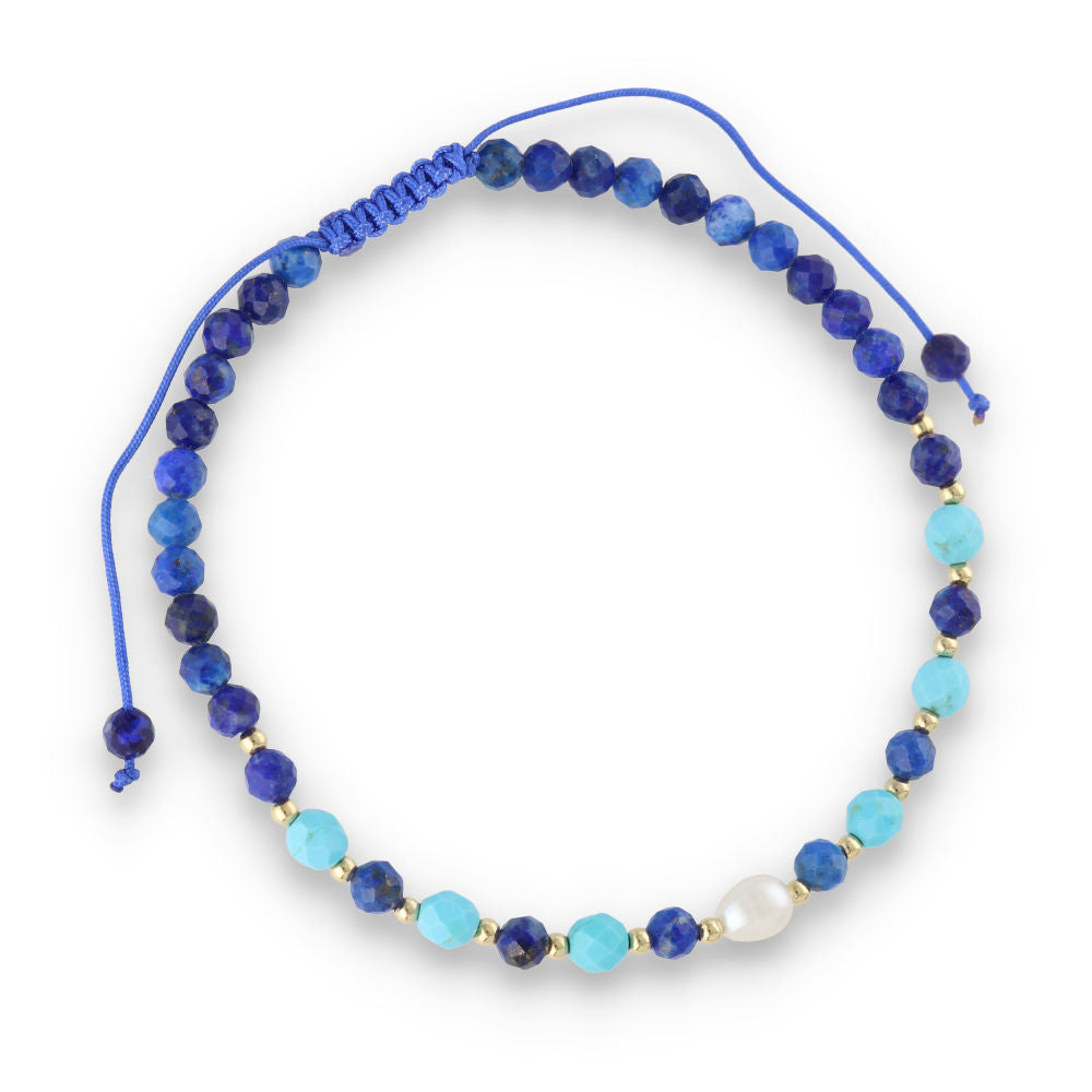 Silver Bracelet, SH00058-B lapis, turquoise, pearl