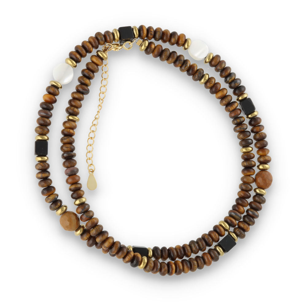 Silver Bracelet, SH00061-N NECKLACE tiger eye, shell, onyx