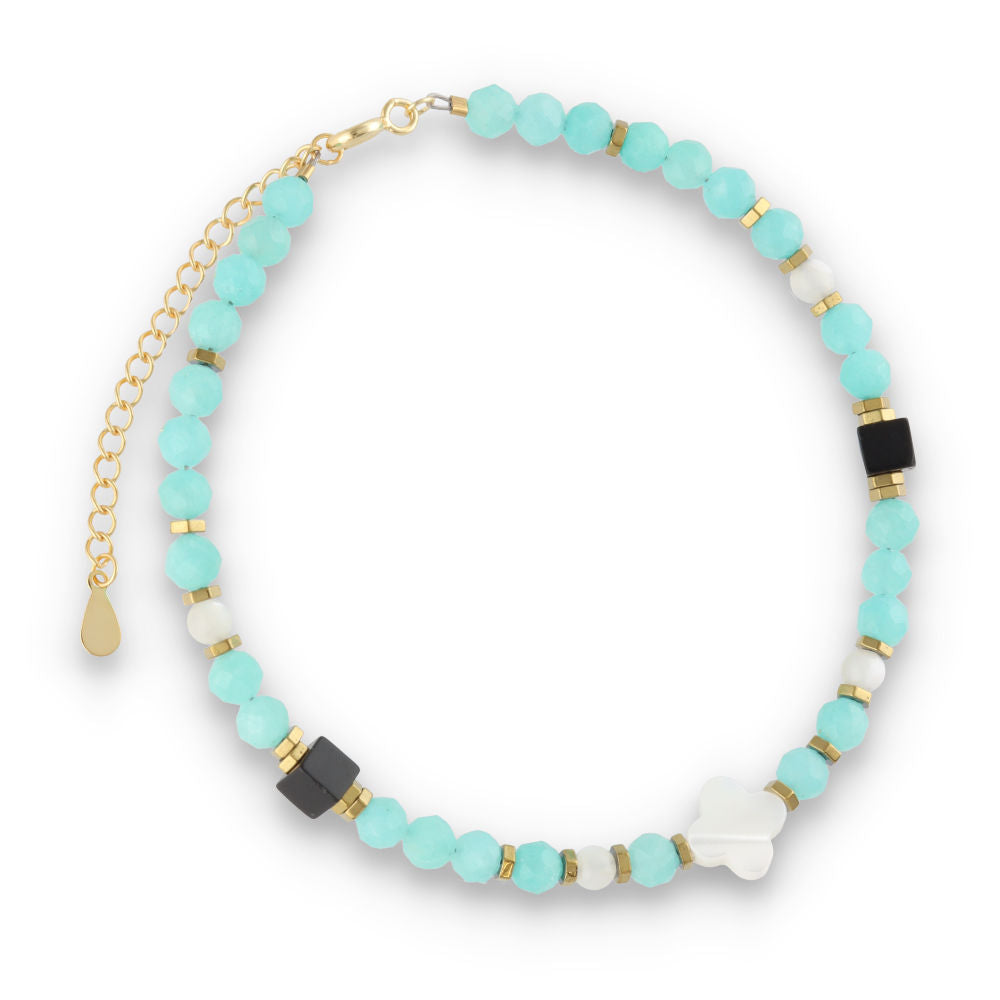 Silver Bracelet, SH00063-B2 amazonite, onyx, shell