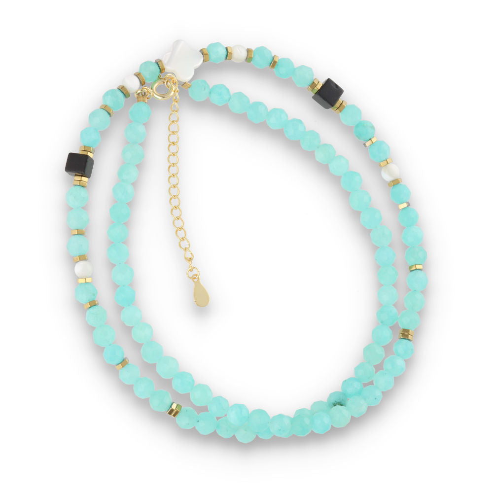 Silberarmband, SH00063-N KETTE Amazonit, Onyx, Muschel