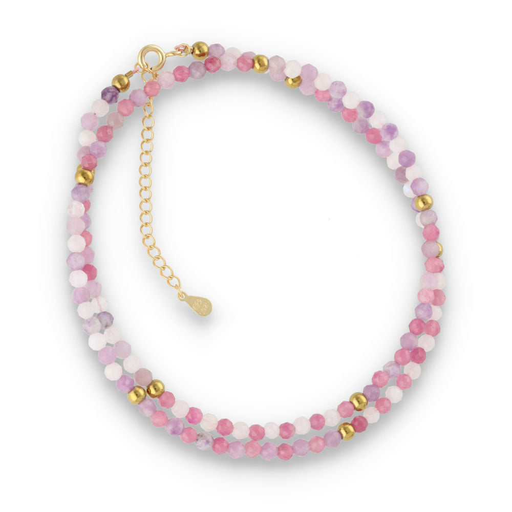 Silberarmband, SH00064-N HALSKETTE lila Jade, rosa Turmalin, Mondstein
