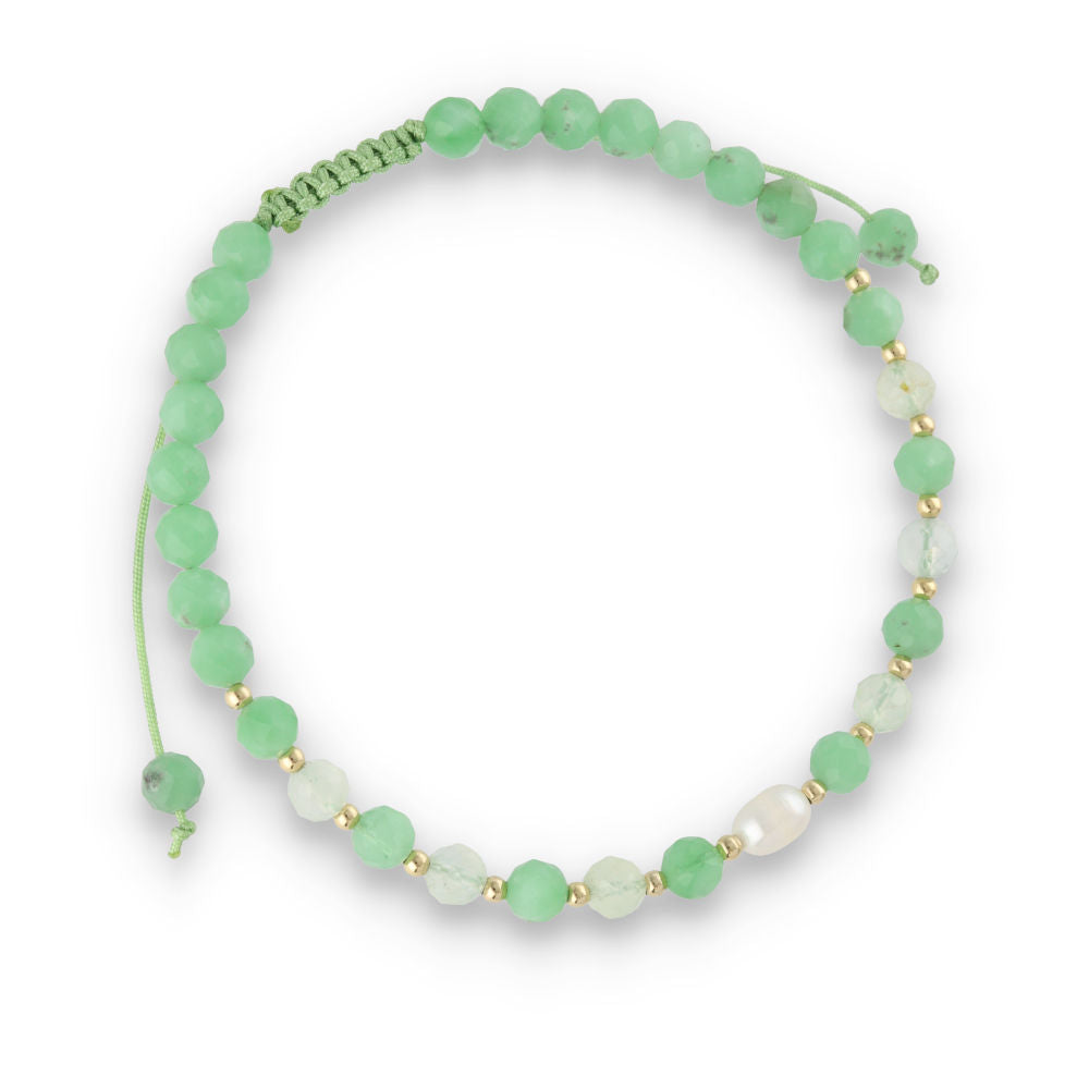 Silver Bracelet, SH00066-B1 green angelite, prehnite, pearl