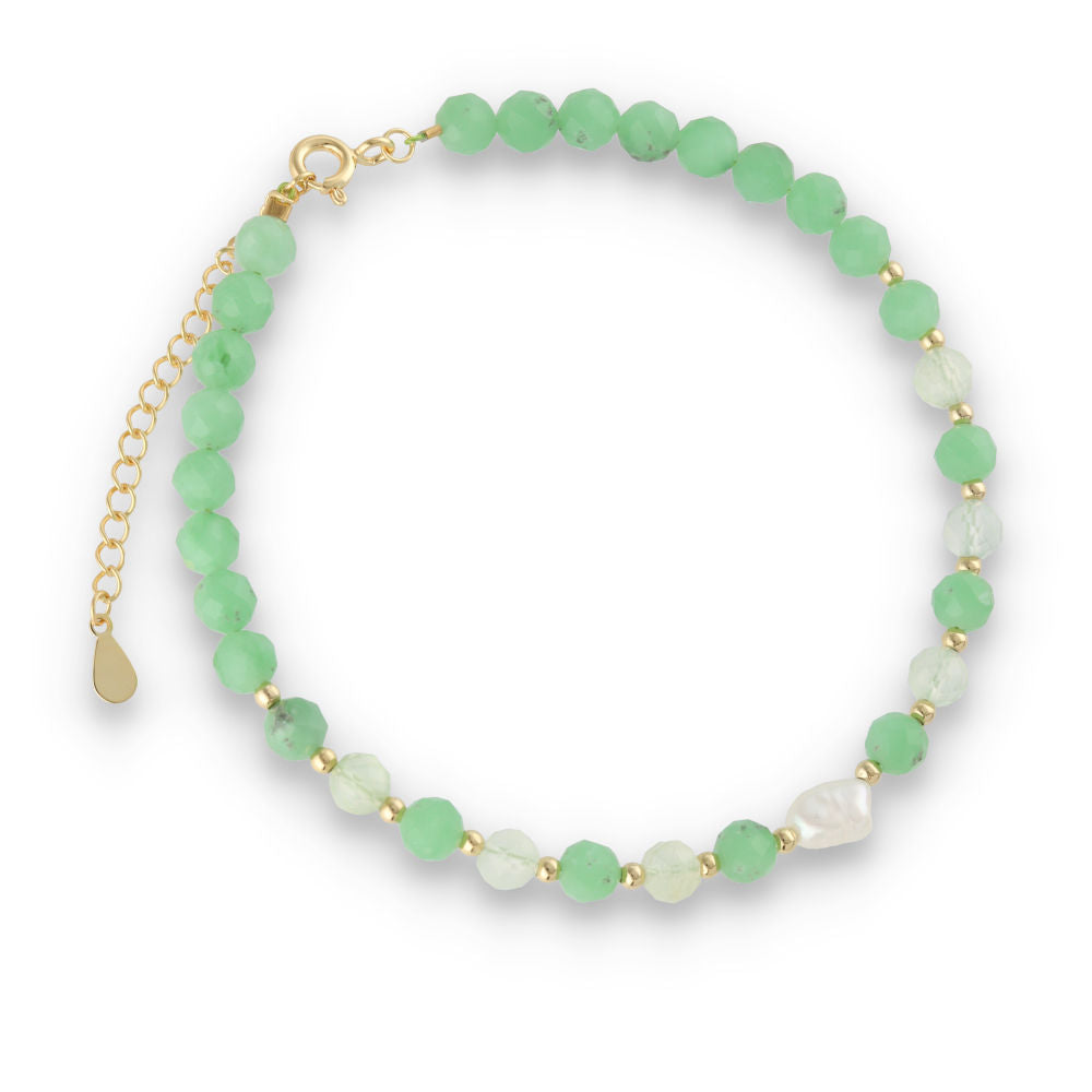 Silberarmband, SH00066-B2 grüner Angelit, Prehnit, Perle