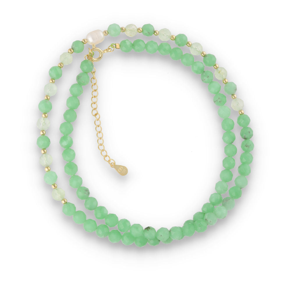 Silver Bracelet, SH00066-N NECKLACE green angelite, prehnite, pearl