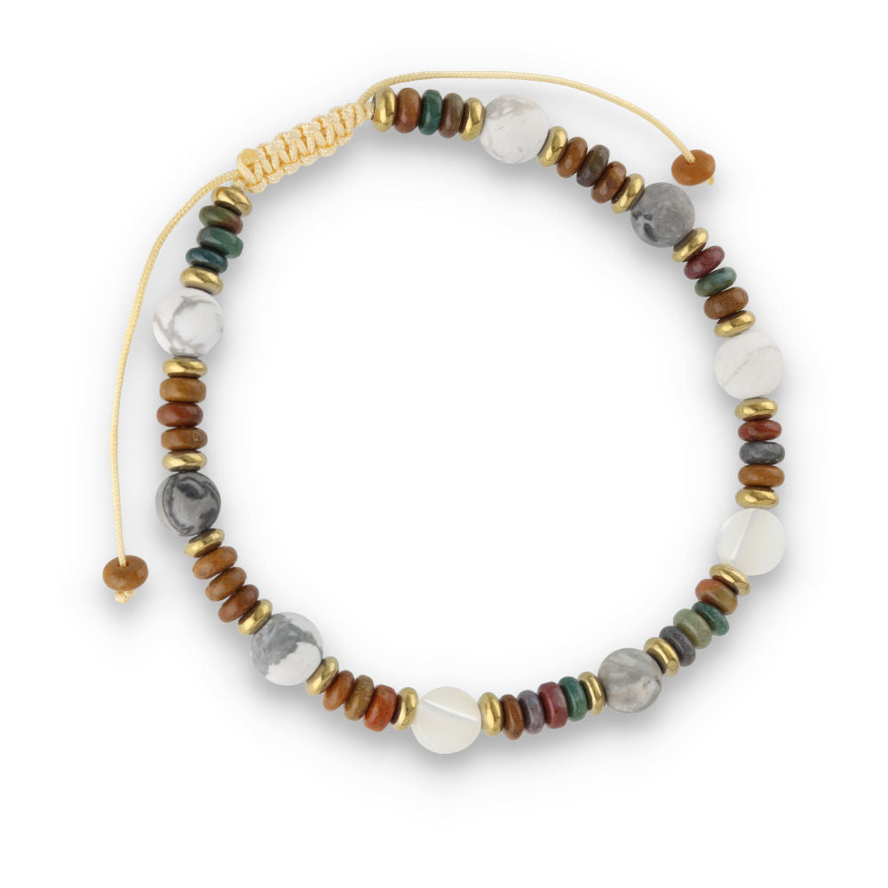 Silberarmband, SH00068-B Marine-Achat, Muschel, Landkarten-Stein