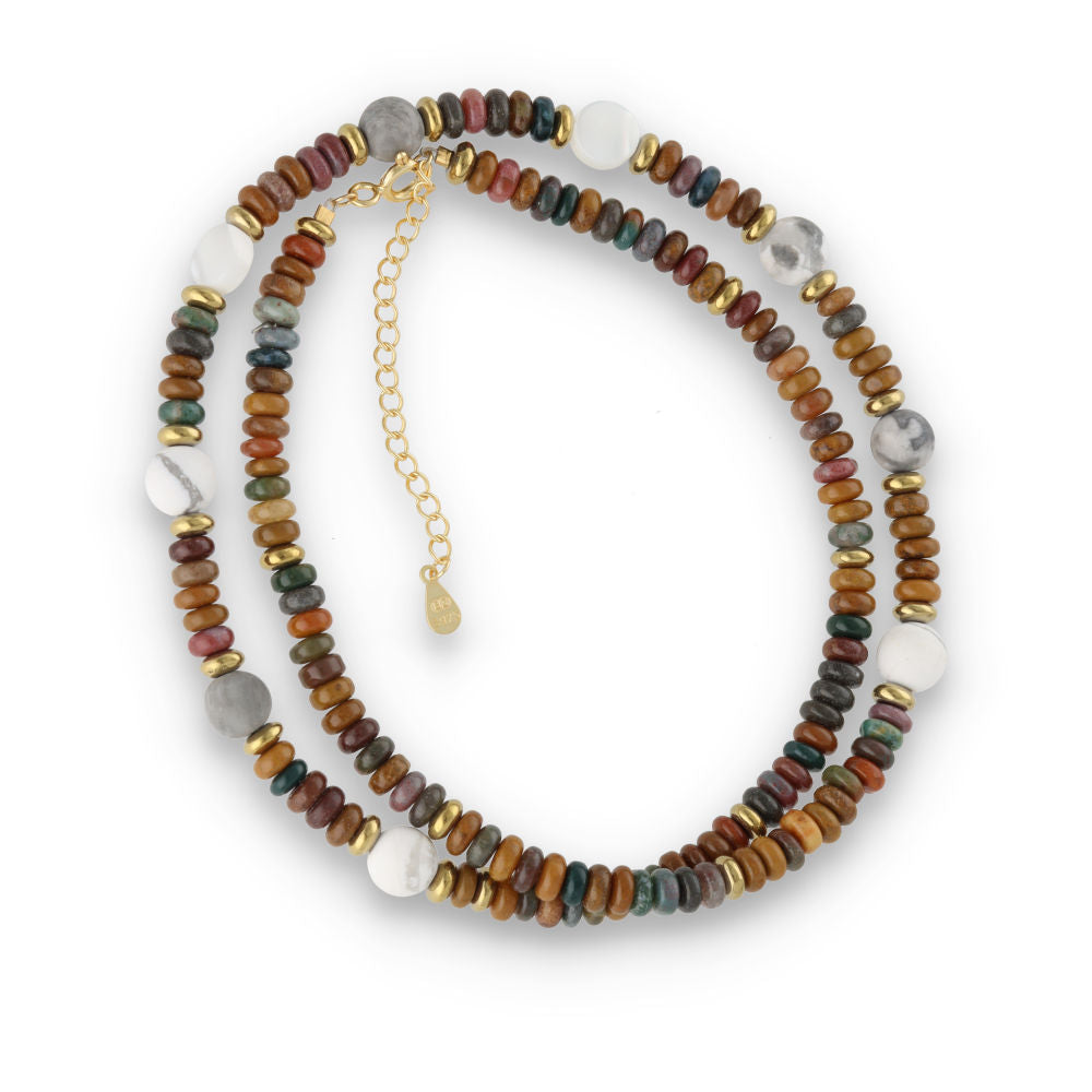 Silver Bracelet, SH00068-N NECKLACE marine agate, shell, map stone