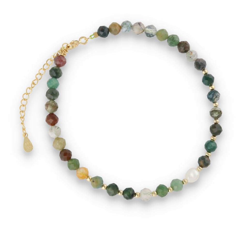 Silver Bracelet, SH00069-B2 Indian agate, pearl