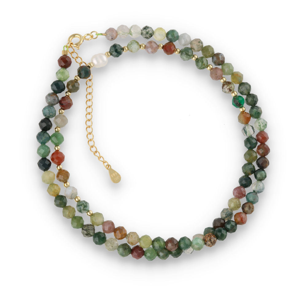 Silver Bracelet, SH00069-N NECKLACE Indian agate, pearl