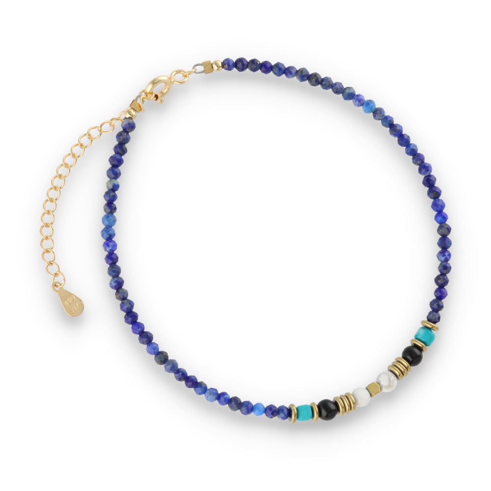 Silver Bracelet, SH00071-B2 lapis, mixed stone