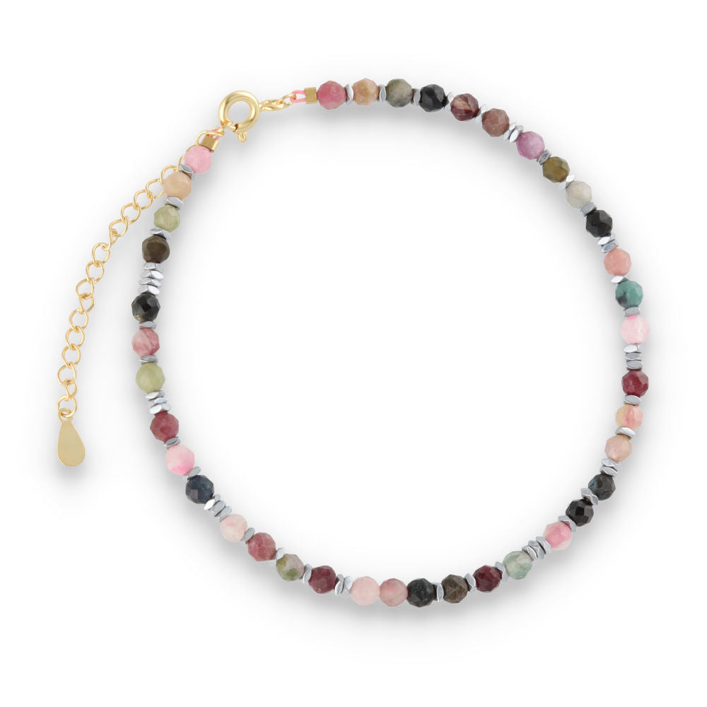 Silver Bracelet, SH00072-B tourmaline, hematite