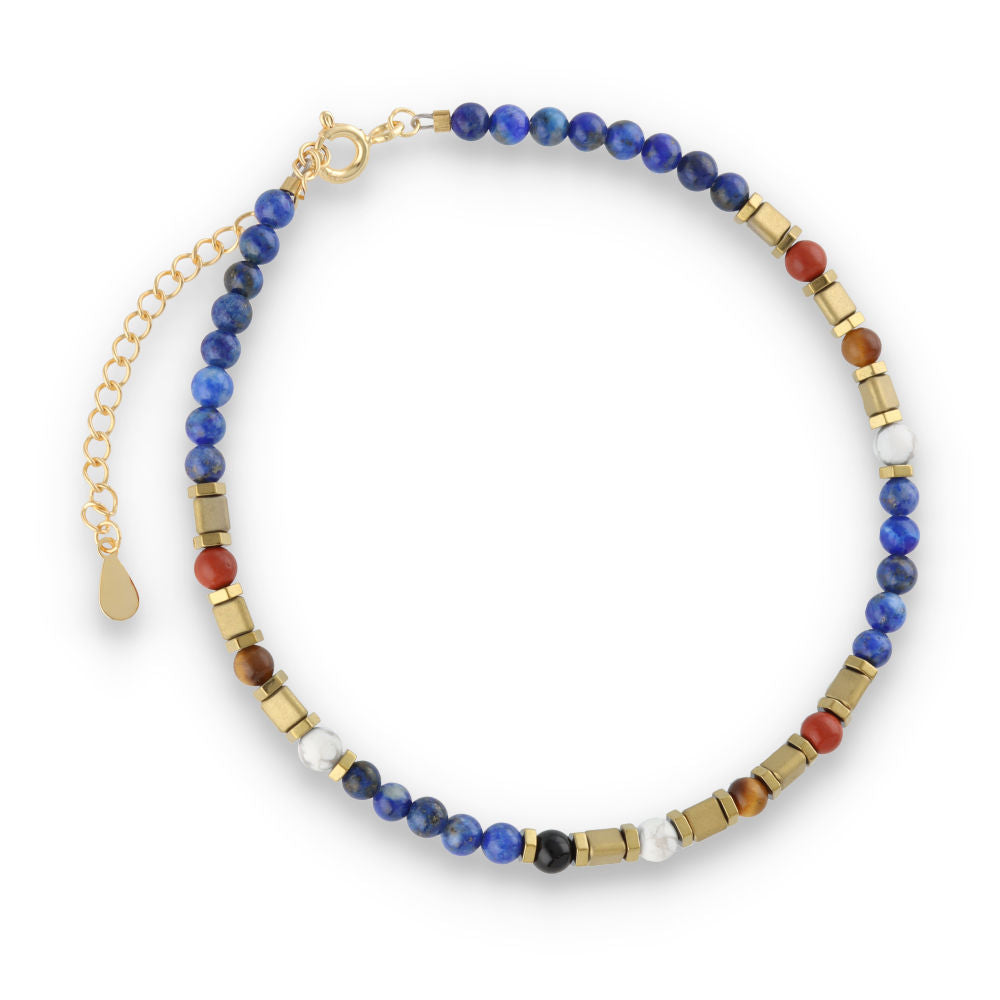 Silver Bracelet, SH00076-B2 lapis, hematite, mixstone