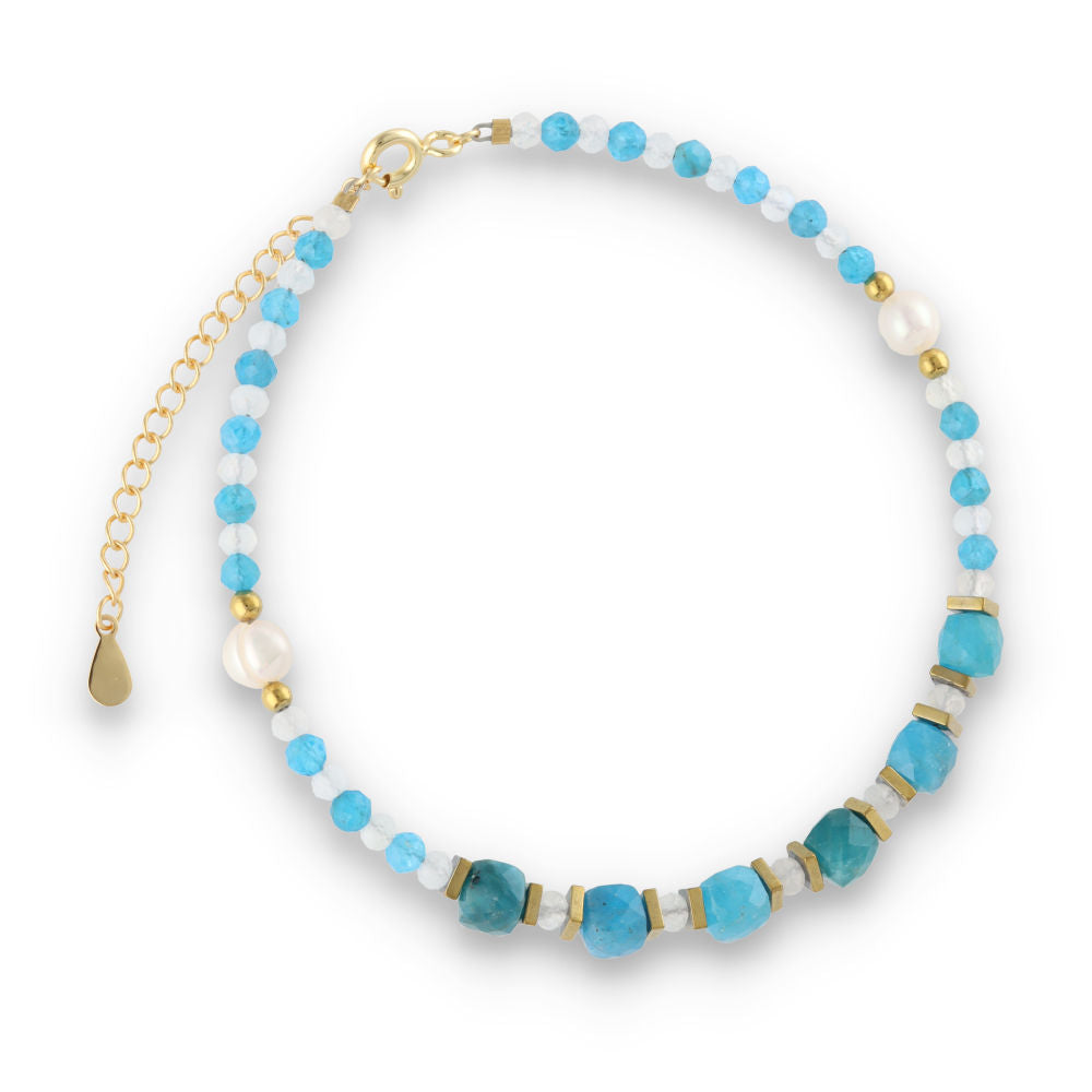 Silver Bracelet, SH00085-B apatite, moonstone, pearl