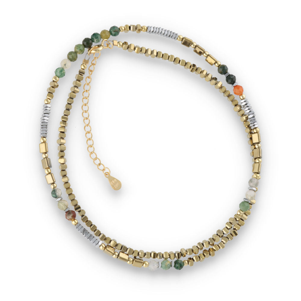 Silver Bracelet, SH00094-N NECKLACE hematite, Indian agate