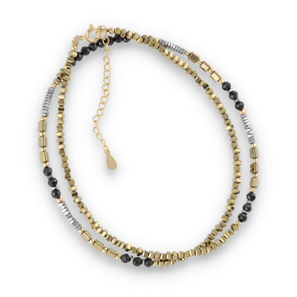 Silberarmband, SH00099-N HALSKE TTHämatit, schwarzer Spinell
