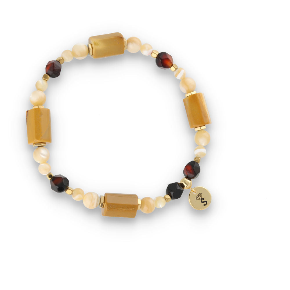 Silberarmband -30 % Muschel, Kaffee-Achat, Hämatit, Mookait
