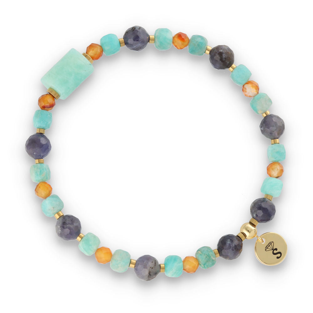 Silver Bracelet -30% amazonite, cordierite, hematite, agate