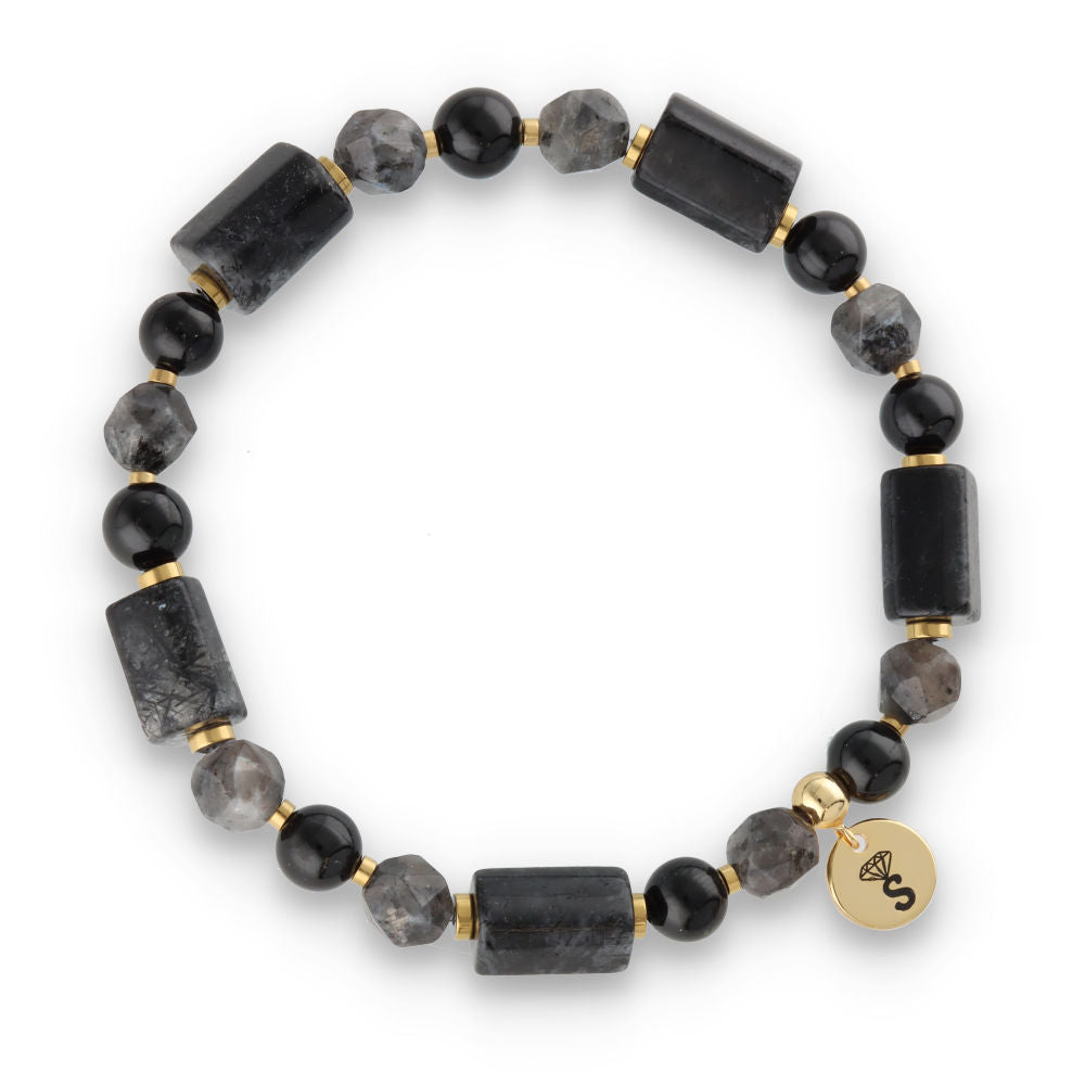 Silver Bracelet -30% quartz, tourmaline, hematite, labradorite