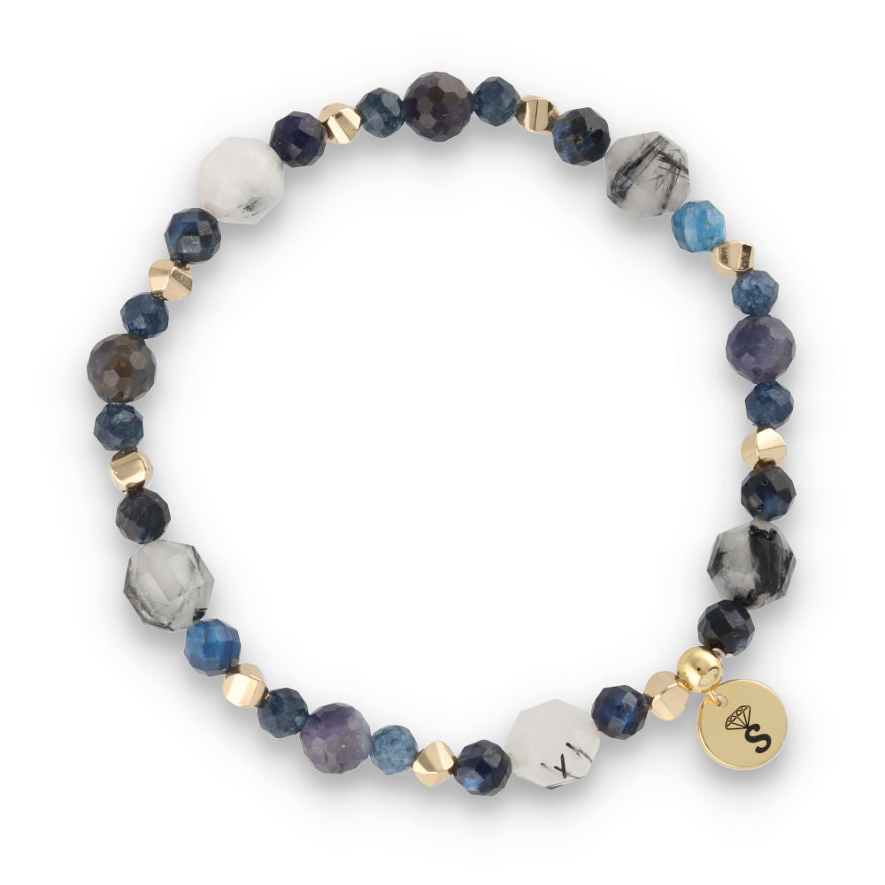 Silberarmband -30% Saphir, Hämatit, Kordierit, Kyanit, Quarz