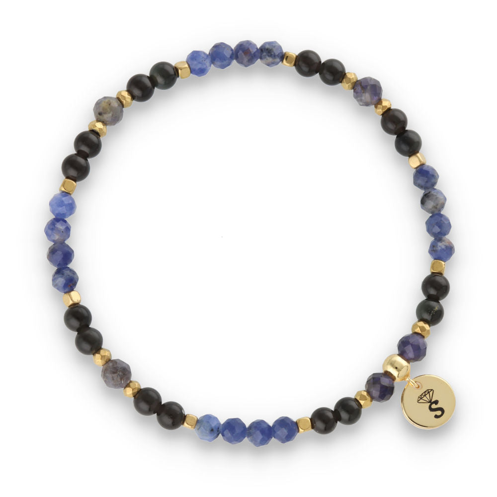 Silver Bracelet -30% obsidian, sodolite, hematite, cordierite
