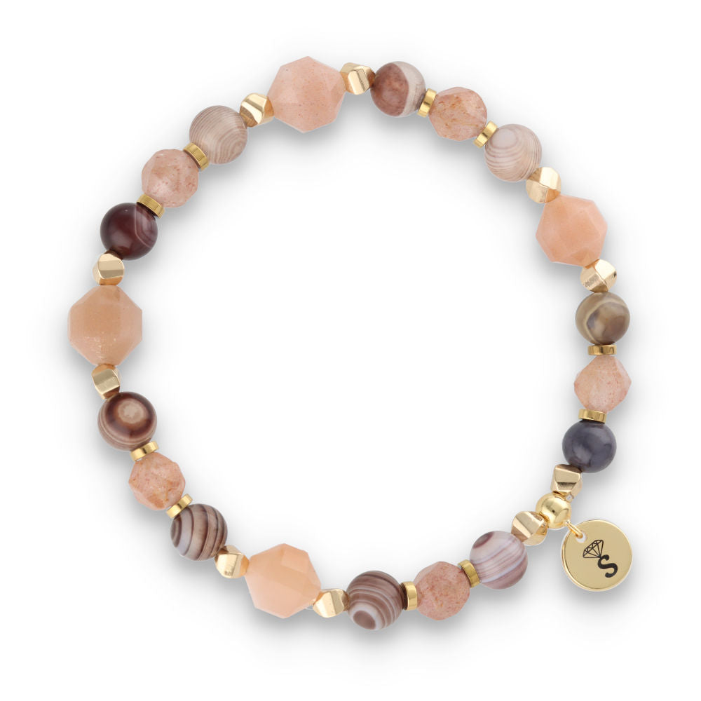 Silver Bracelet -30% sunstone, quartz, hematite, agate