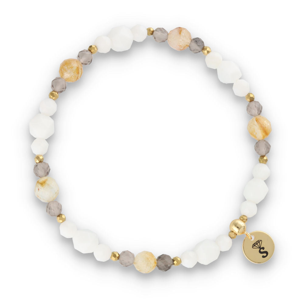Silver Bracelet -30% white stone, white shell, hematite, citrine, quartz