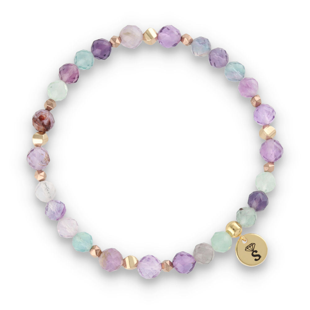 Silberarmband – 30 % Fluorit, Hämatit, Quarz