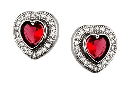 Silver Earrings St0913 Ruby ​​Heart 